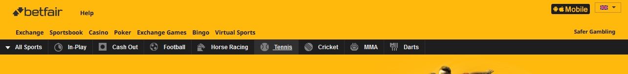 Bandeau du haut du site betfair
